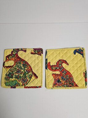 April Cornell Potholders Fish Print Yellow Kitchen NWOT